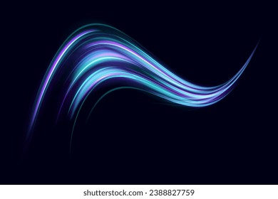 Blue light trail, wave speed, trace line twirl. Abstract light lines of movement and speed with white color glitters