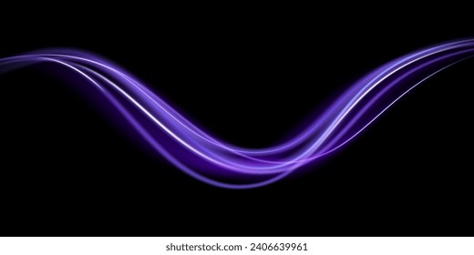 Blue light trail, wave speed, trace line twirl. Abstract light lines of movement and speed with white color glitters.