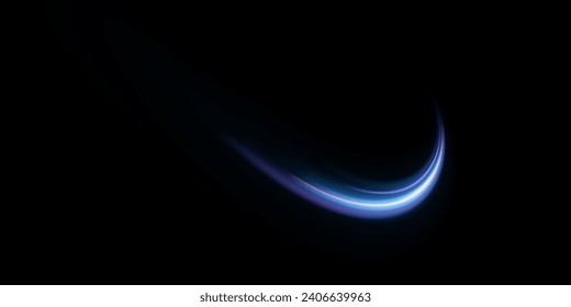 Blue light trail, wave speed, trace line twirl. Abstract light lines of movement and speed with white color glitters.
