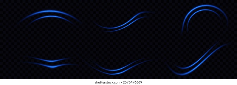 Blue light trail, wave speed, line swirl.Vector illustration.