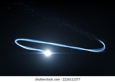 Blue light trails, long time exposure motion blur effect. Vector Illustration