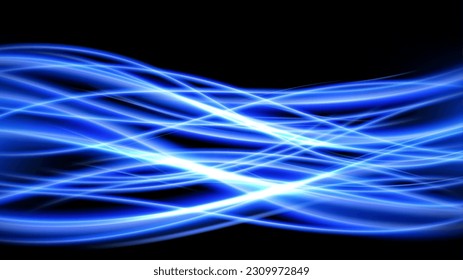 Blue Light Trails, Long Time Exposure Motion Blur Effect. Vector Illustration
