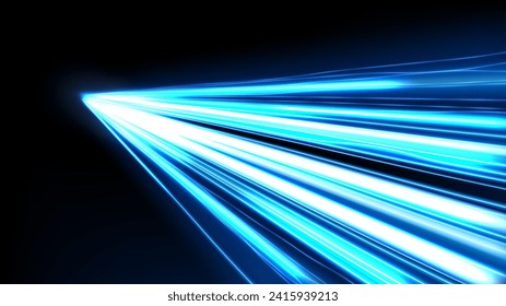 Blue Light Trails, Long Time Exposure Motion Blur Effect, Vector Illustration