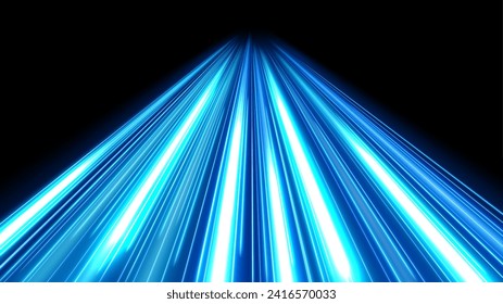 Blue Light Trails, Long Time Exposure Motion Blur Effect, Vector Illustration