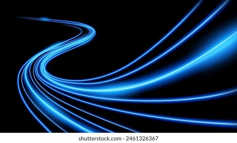 Blue Light Trails, Long Time Exposure Motion Blur Effect, Vector Illustration