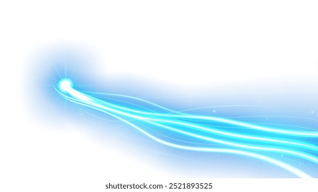 Blue Light Trails, Long Time Exposure Motion Blur Effect, Exclusive Isolated on White Background, Vector Illustration