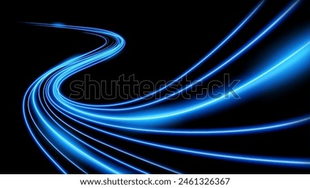 Blue Light Trails, Long Time Exposure Motion Blur Effect, Vector Illustration