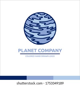 Logo del cosmos de la ilustración del planeta del vector azul y azul claro