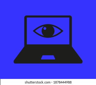 Blue Light Vector Illustration. Computer With Eye Icon.