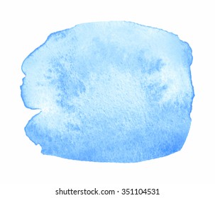 Blue light watercolor hand drawn paper texture water isolated drop on white background. Abstract vector wash brush paint round artistic element for design, scrapbook, print, template, cover, wallpaper