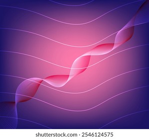 fundo abstrato de composição de movimento de linha de onda de luz azul com design de ondas roxas.