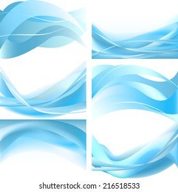 Blue light waves abstract set on white background isolated