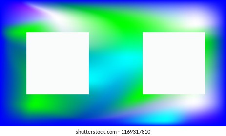 Blue, light blue, white and lime green abstract vector background with copy space with  two white squares 