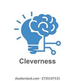 Blue lightbulb icon with brain graphic and network connections symbolizing cleverness and innovation in technology