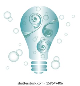 a blue lightbulb with water and waves inside it
