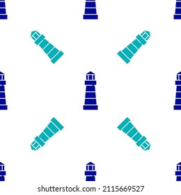 Blue Lighthouse icon isolated seamless pattern on white background.  Vector