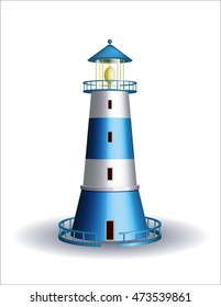 Blue lighthouse isolated on white