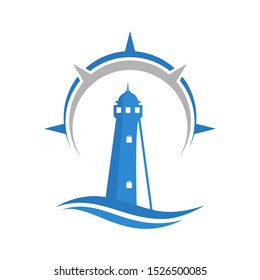 blue lighthouse logo, icon and template