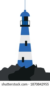 blue lighthouse on the rocks