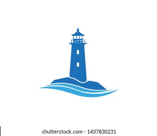  Blue Lighthouse Waves Logo Design Vector Symbol Illustration