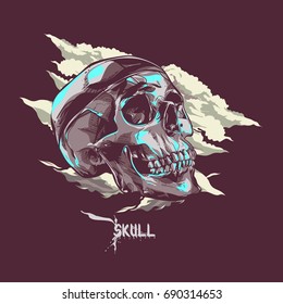 Blue Lighting Skull for T-shirt Design