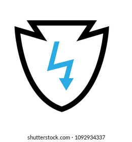 blue lightning and black shield. coat of arms symbol. Can be used as icon for security, protected graphic object