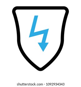 blue lightning and black shield. coat of arms symbol. Can be used as icon for security, protected graphic object