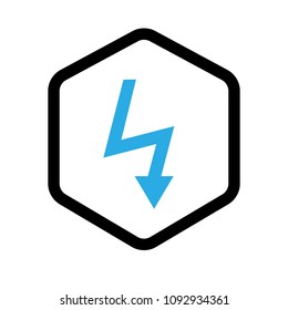 blue lightning and black shield. coat of arms symbol. Can be used as icon for security, protected graphic object