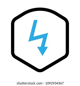 blue lightning and black shield. coat of arms symbol. Can be used as icon for security, protected graphic object