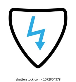 blue lightning and black shield. coat of arms symbol. Can be used as icon for security, protected graphic object