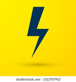 Blue Lightning bolt icon isolated on yellow background. Flash icon. Charge flash icon. Thunder bolt. Lighting strike. Vector Illustration