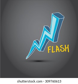 blue lightning bolt vector icon. Lightning logo doodle style