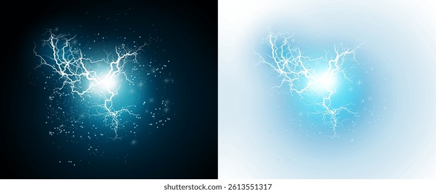 Blue lightning energy blast. A dynamic thunderbolt or magical strike of power, glowing against a black background.
