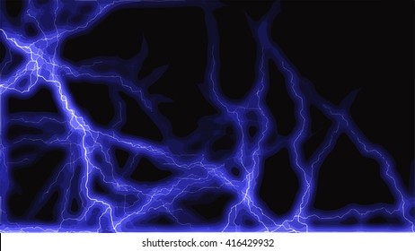Blue lightning flash on black sky