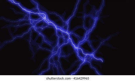 Blue lightning flash on black sky