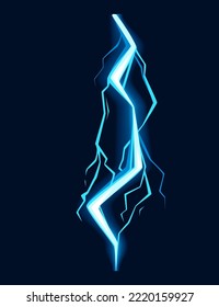 Blue lightning hit effect cartoon style design vector illustration on dark blue background