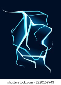 Blue lightning hit effect cartoon style design vector illustration on dark blue background