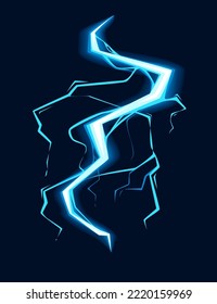 Blue lightning hit effect cartoon style design vector illustration on dark blue background