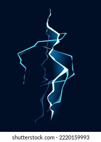 Blue lightning hit effect cartoon style design vector illustration on dark blue background