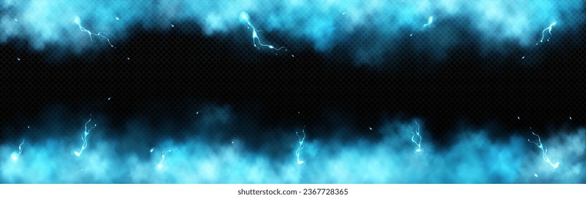 Luces azules y fondo del marco con efecto de humo. 3d elemento de diseño de borde de nube de brillo abstracto 3d. Superposición de impacto de perno de brillo aislado con textura esponjosa. Niebla transcultora con brillo