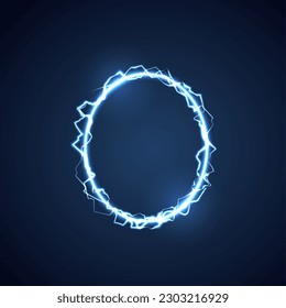 Blue lightning style letter or alphabet O. lightning and thunder bolt or electric font, glow and sparkle effect on blue background. vector design.