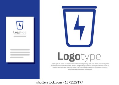 Blue Lightning with trash can icon isolated on white background. Waste to energy. Garbage bin sign. Recycle basket sign. Logo design template element. Vector Illustration