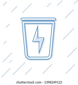 Blue Lightning with trash can line icon isolated on white background. Waste to energy. Garbage bin sign. Recycle basket sign. Vector Illustration