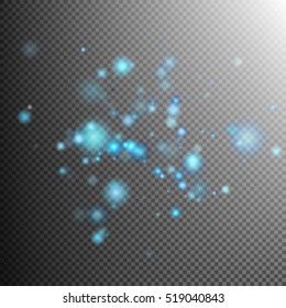 Blue lights bokeh effect and sparkles on transparent background. EPS 10 vector file included