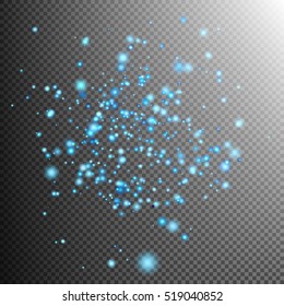 Blue lights bokeh effect and sparkles on transparent background. EPS 10 vector file included