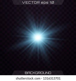 Blue lights on a transparent background. Set of light effects. Lights sparkles isolated, lens flare, explosion, glitter, line, sun flash, spark and stars.  Vector illustration.