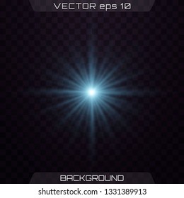 Blue lights on a transparent background. Set of light effects. Lights sparkles isolated, lens flare, explosion, glitter, line, sun flash, spark and stars.  Vector illustration.
