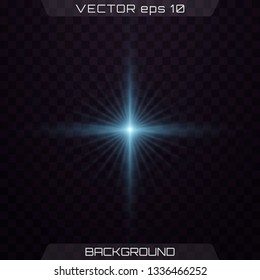 Blue lights on a transparent background. Set of light effects. Lights sparkles isolated, lens flare, explosion, glitter, line, sun flash, spark and stars.  Vector illustration.