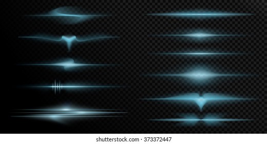 Blue lights on transparent background, transparent light effects, vector