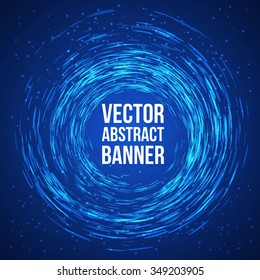Blue Lights Swirl Background. Technology Lights Concept. Vector Abstract Banner.